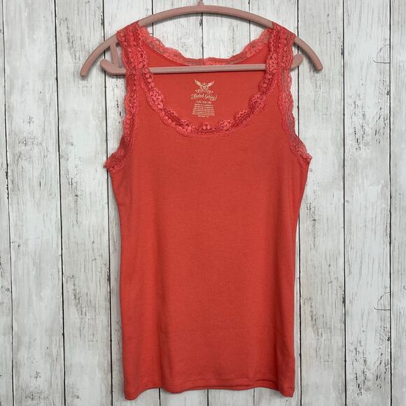 Faded Glory Coral Lace Trim Y2K Style Baby Doll Feminine Fairy Whimsy Tank Top - Picture 1 of 8
